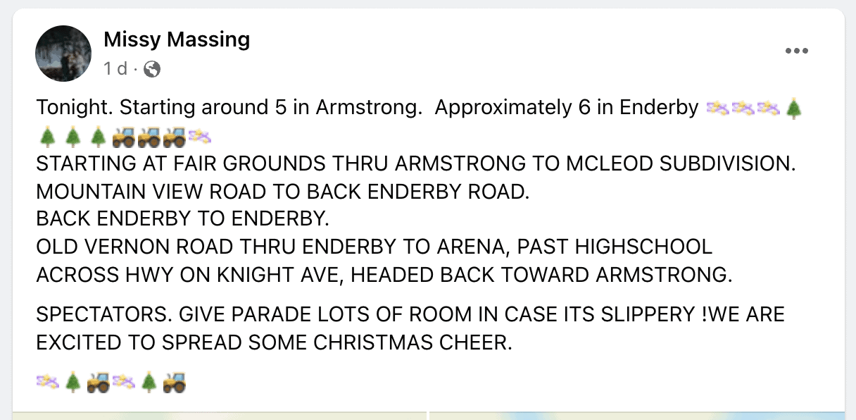 armstrong christmas tractor parade - start time and details