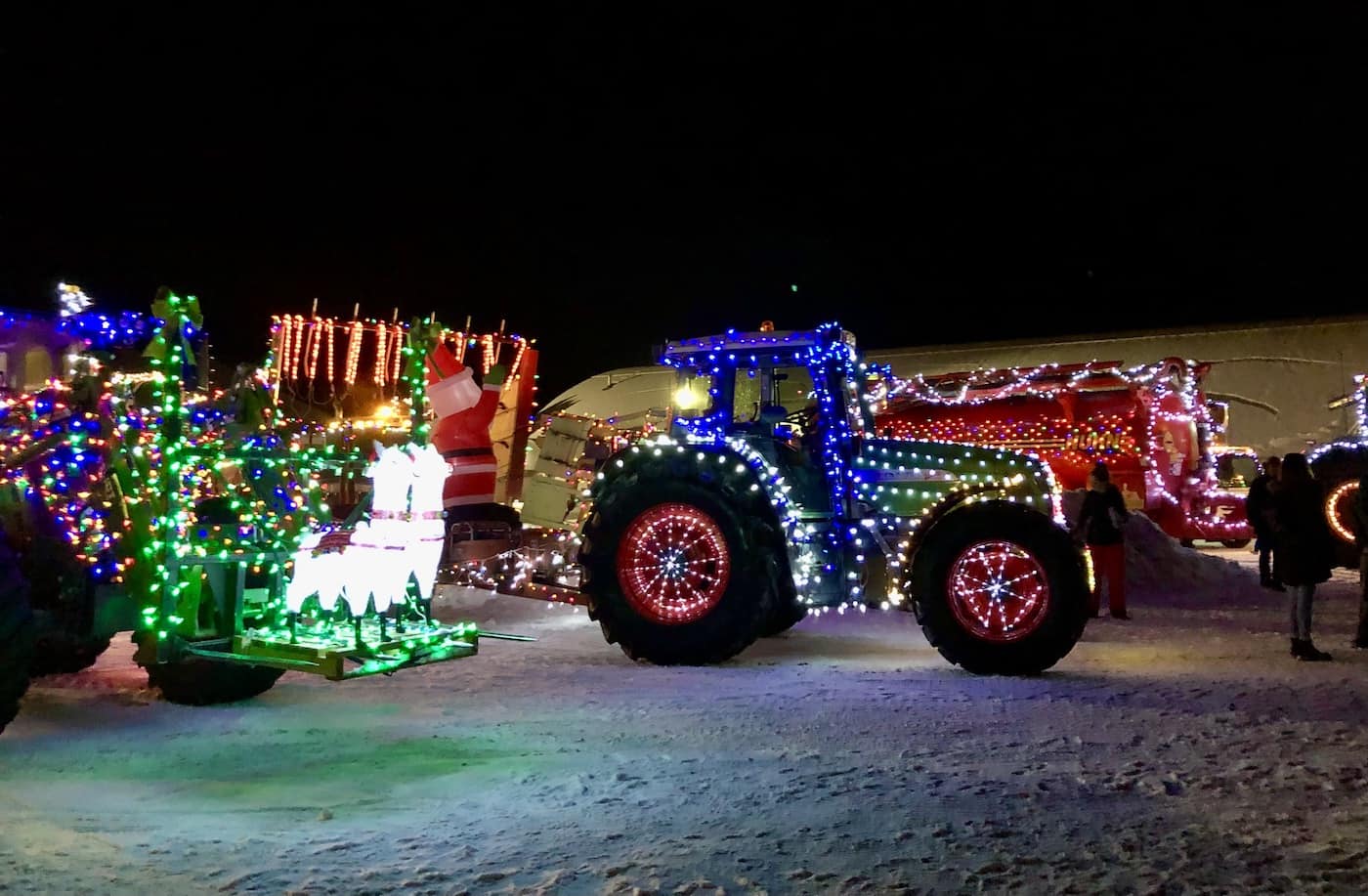 tractors with christmas lights on them